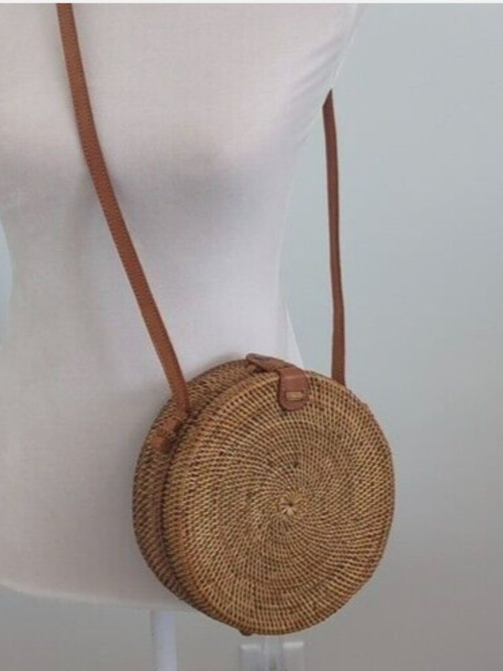 Rattan Round Crossbody Bag Retro 70's Style Circle Bag
